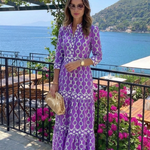 Pauline | Vestido midi de mangas três quartos e padrão de corrente