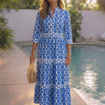 Pauline | Vestido midi de mangas três quartos e padrão de corrente