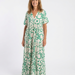Lucie | Vestido midi com flores, mangas curtas e decote em V