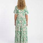 Lucie | Vestido midi com flores, mangas curtas e decote em V