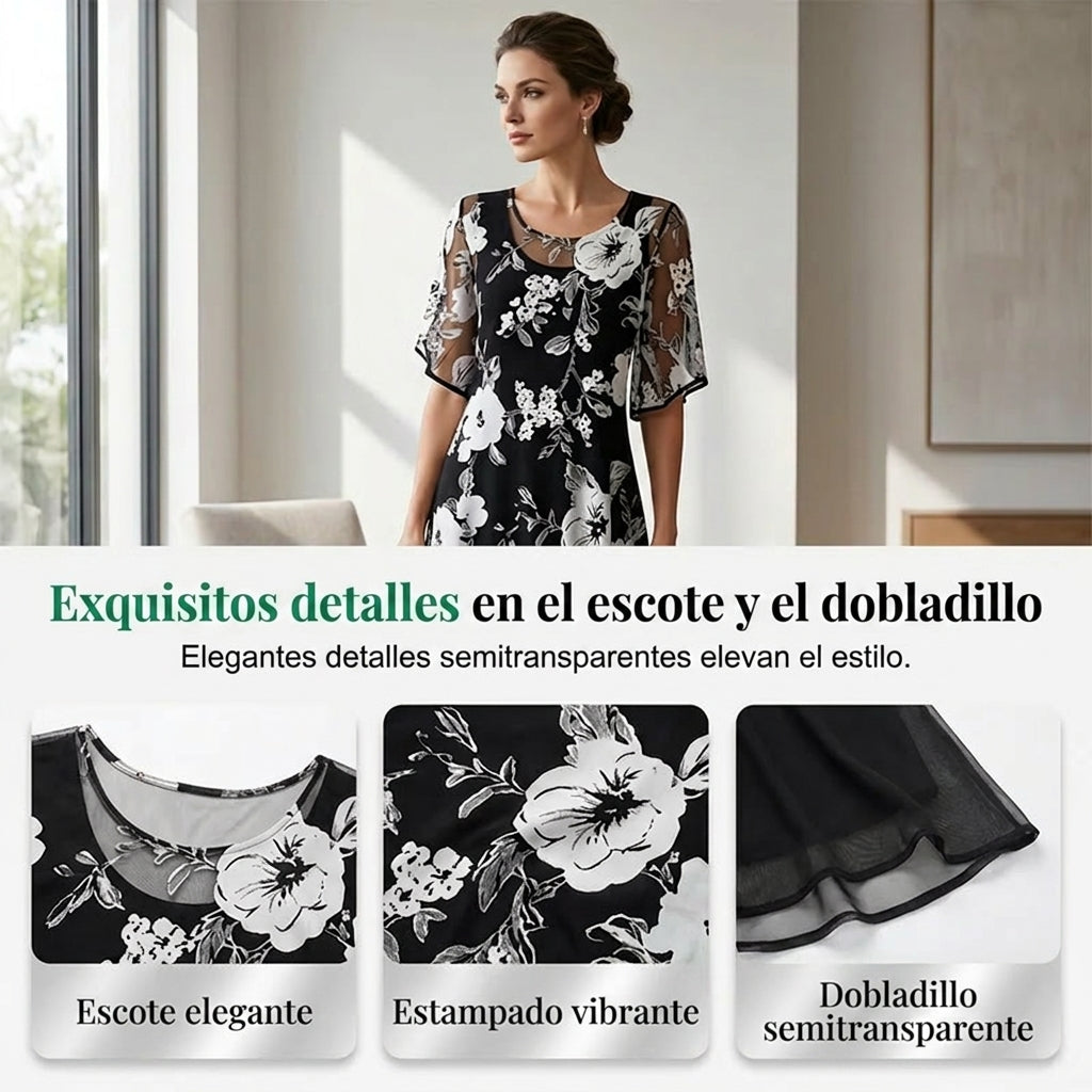 Elisa - Vestido de chiffon floral elegante