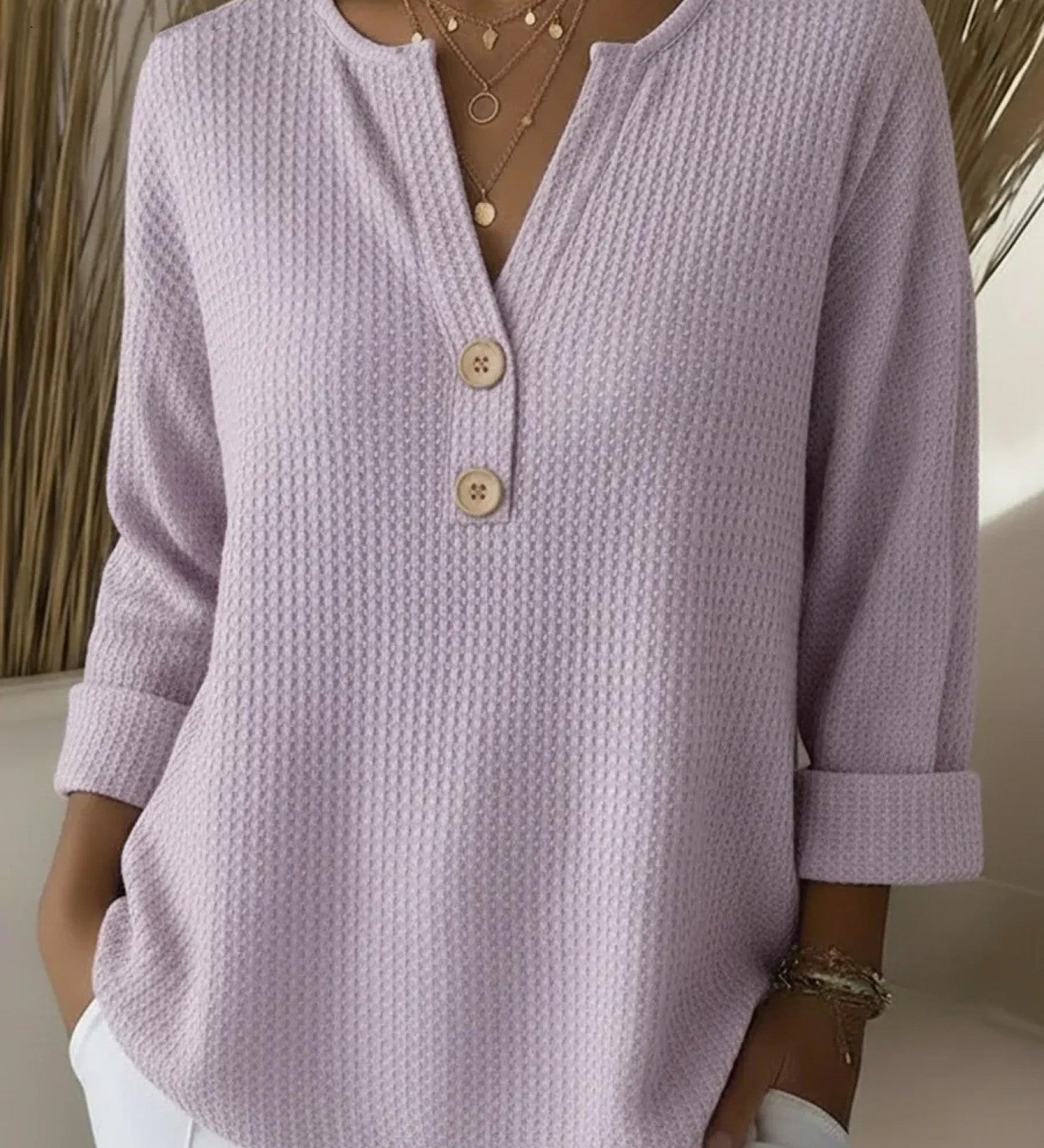 Lucía | Camisola Henley Gofrada com Botões - 1