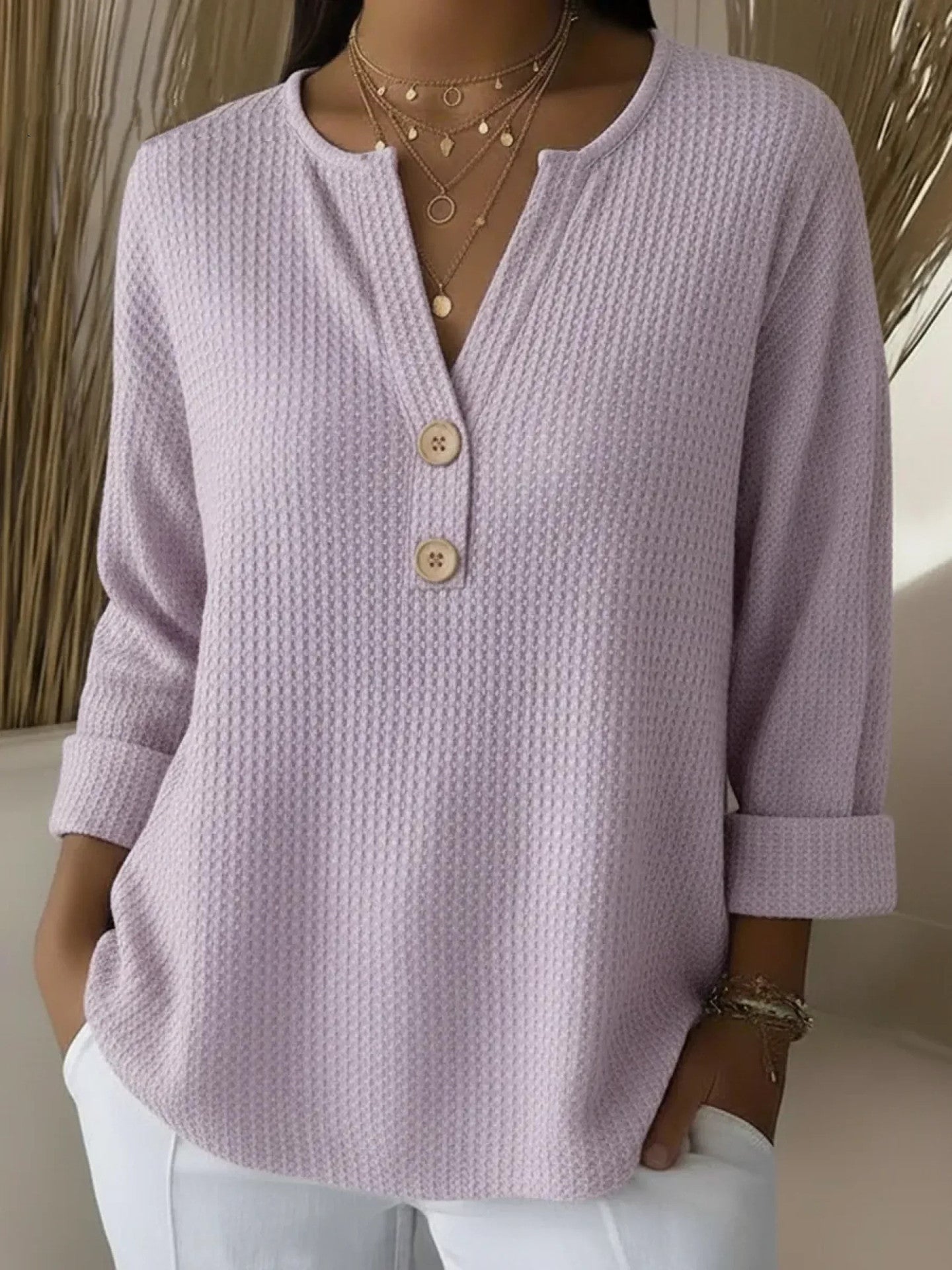 Lucía | Camisola Henley Gofrada com Botões - 1