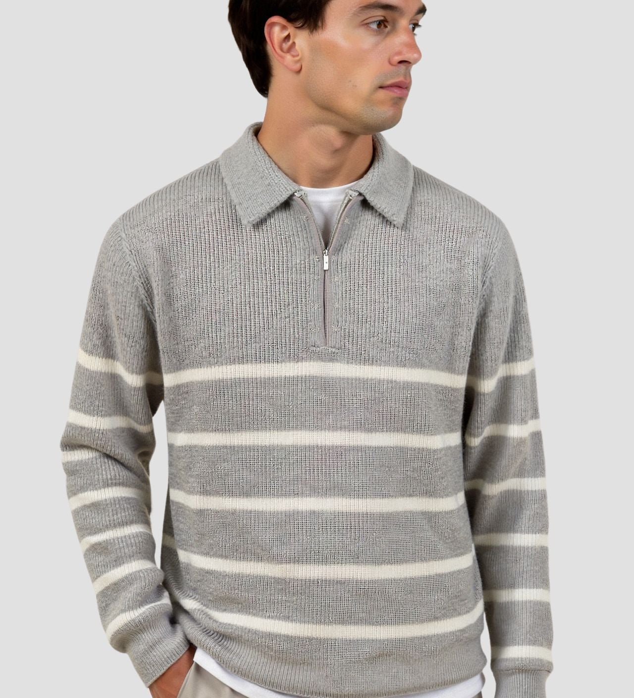 Constantino - Sweater Meio Zíper Listrado