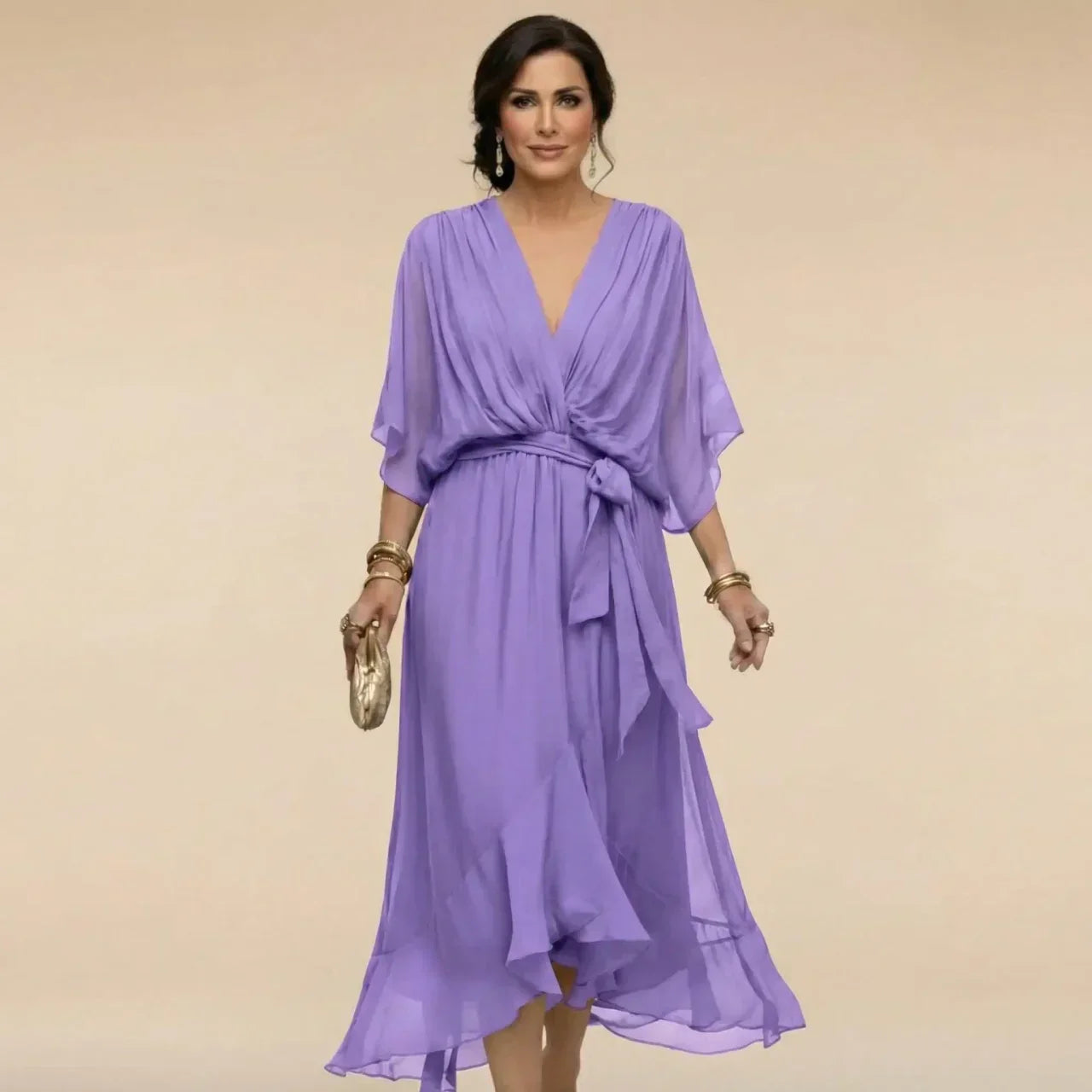 MARTA | VESTIDO DE CHIFFON COM DECOTE EM V