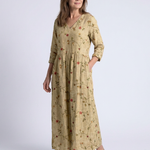 Valérie | Vestido maxi floral com decote em V e mangas três quartos