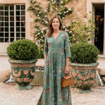 Valérie | Vestido maxi floral com decote em V e mangas três quartos