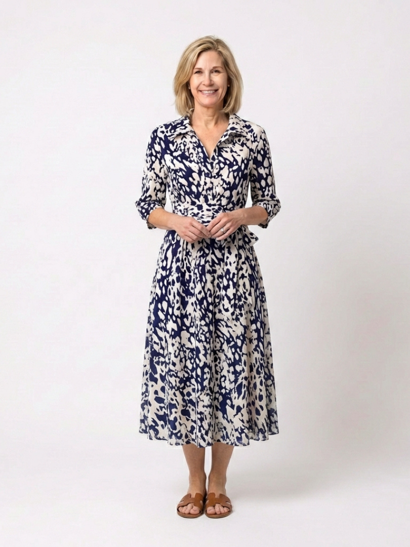 Claire | Vestido midi de mangas longas e cinto