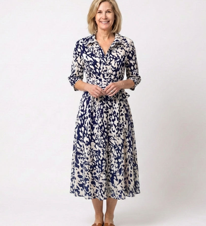 Claire | Vestido midi de mangas longas e cinto