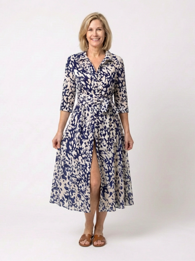 Claire | Vestido midi de mangas longas e cinto