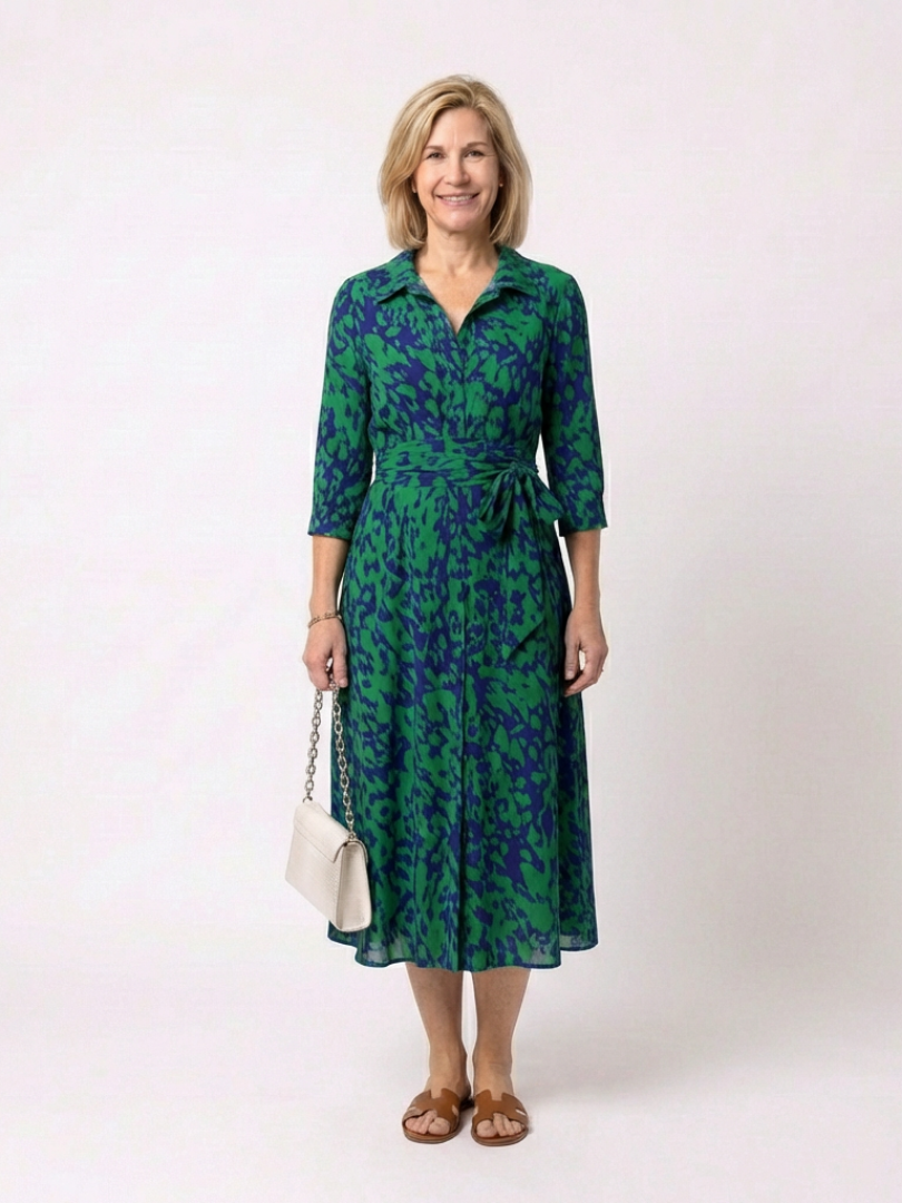 Claire | Vestido midi de mangas longas e cinto
