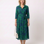 Claire | Vestido midi de mangas longas e cinto