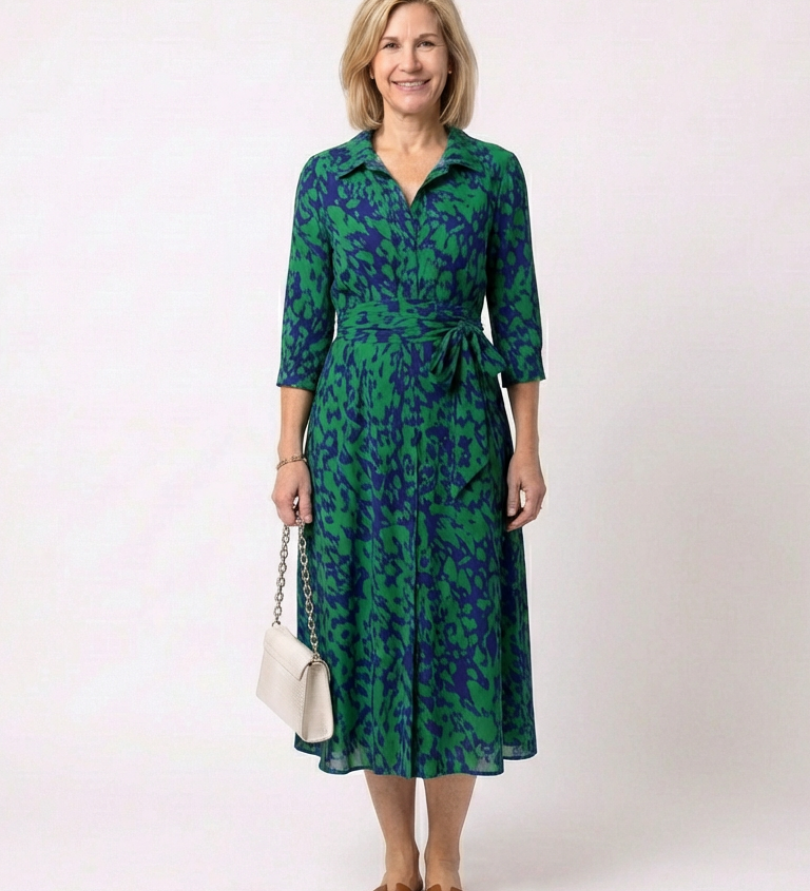 Claire | Vestido midi de mangas longas e cinto