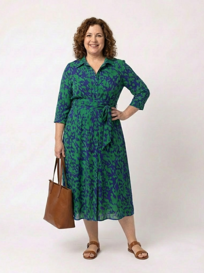Claire | Vestido midi de mangas longas e cinto