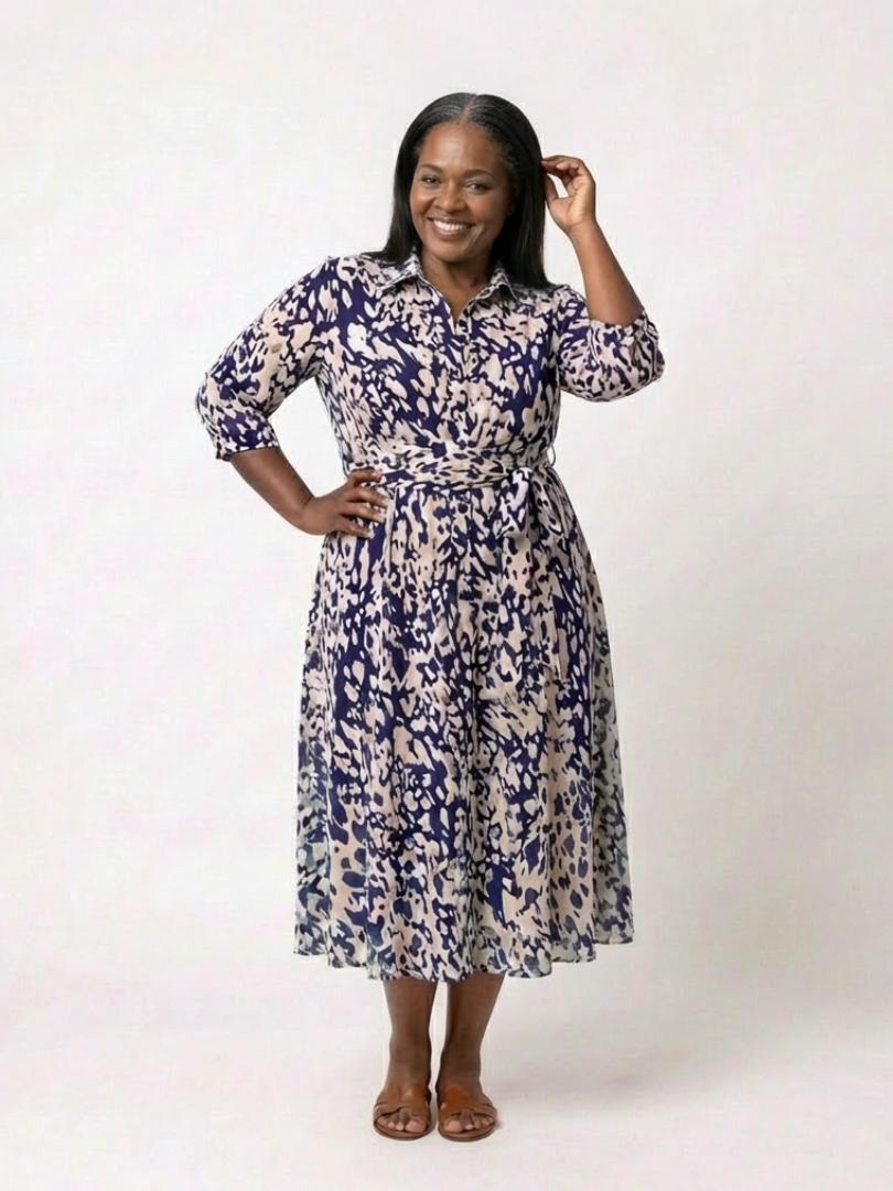 Claire | Vestido midi de mangas longas e cinto