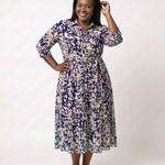 Claire | Vestido midi de mangas longas e cinto