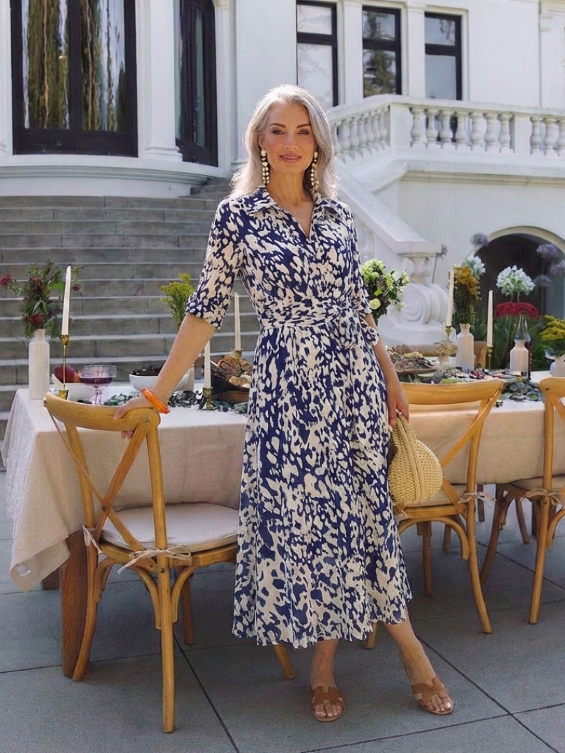 Claire | Vestido midi de mangas longas e cinto