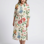Charlotte | Vestido midi com flores e mangas curtas com botões