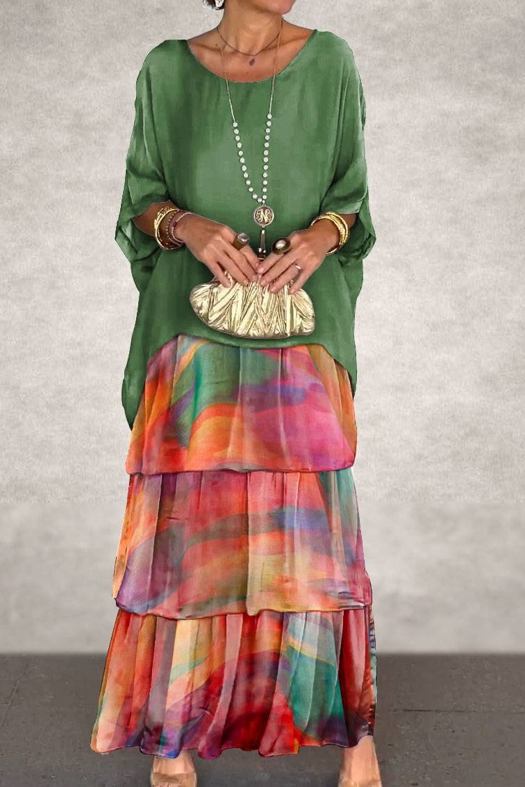 Vestido Capa Nora - Verde Laranja