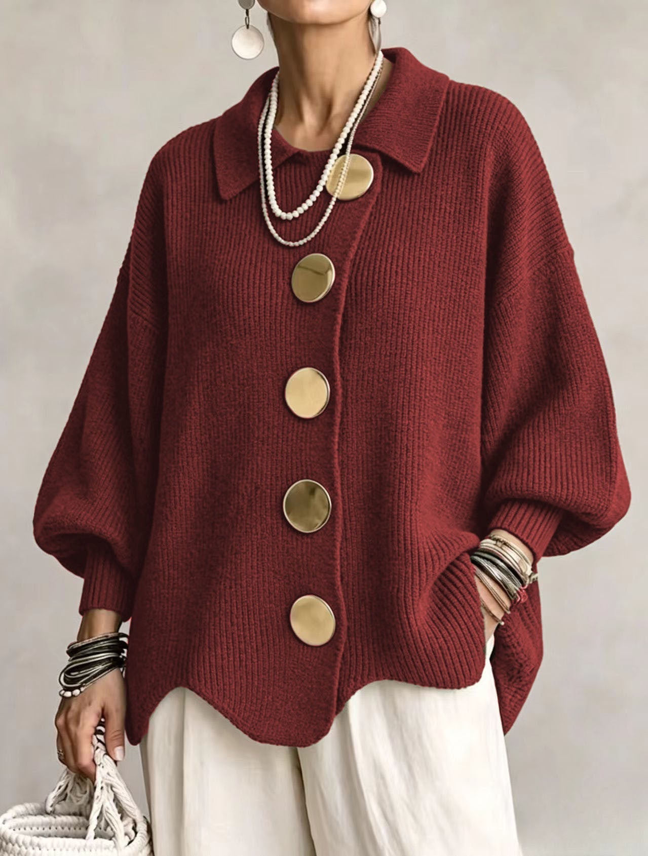 Victoire | Cardigan oversized com grandes botões dourados