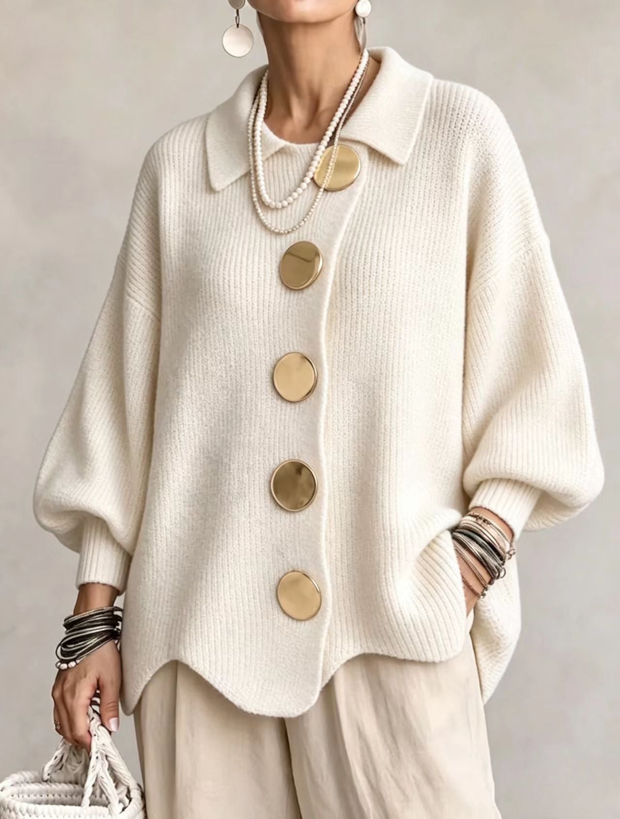 Victoire | Cardigan oversized com grandes botões dourados