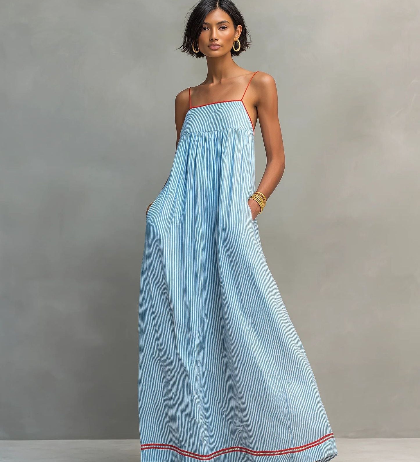 Vestido elegante longo sem mangas