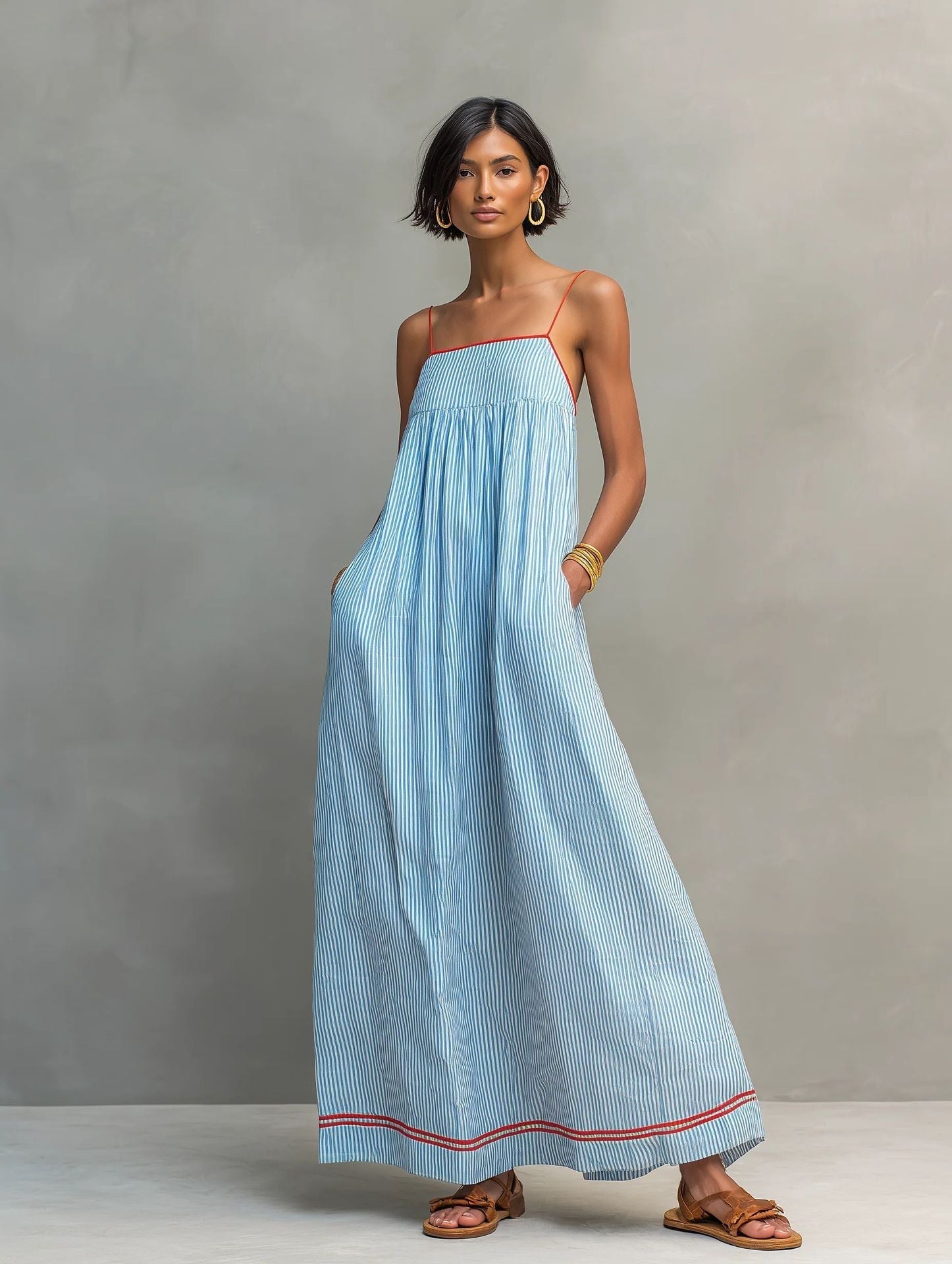 Vestido elegante longo sem mangas