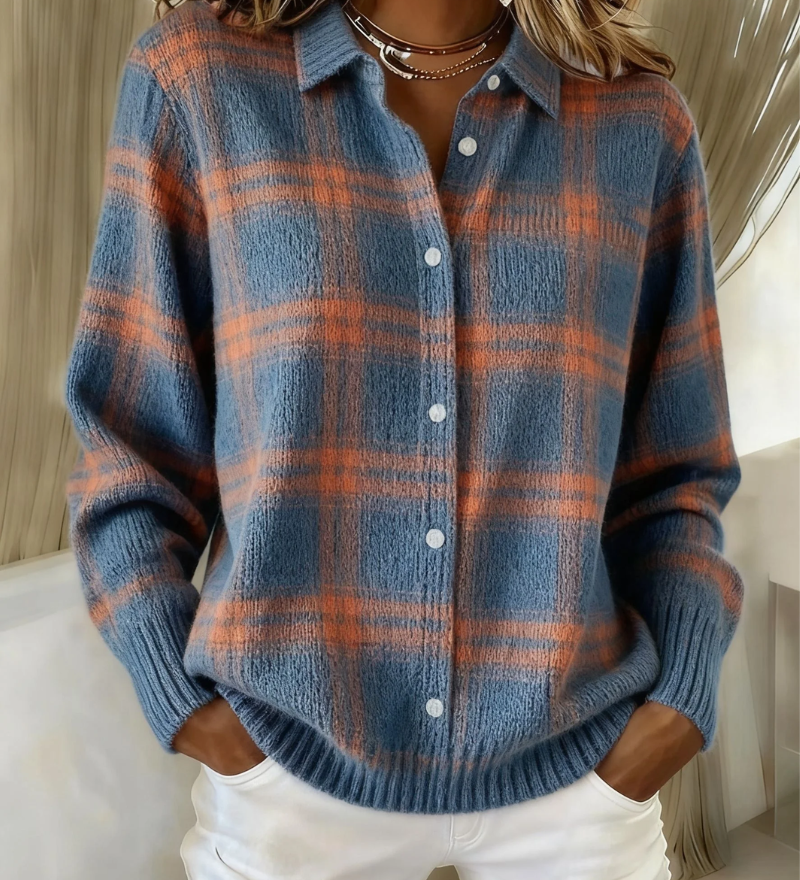 Zafira | Cardigan aos Quadrados Azul Quente
