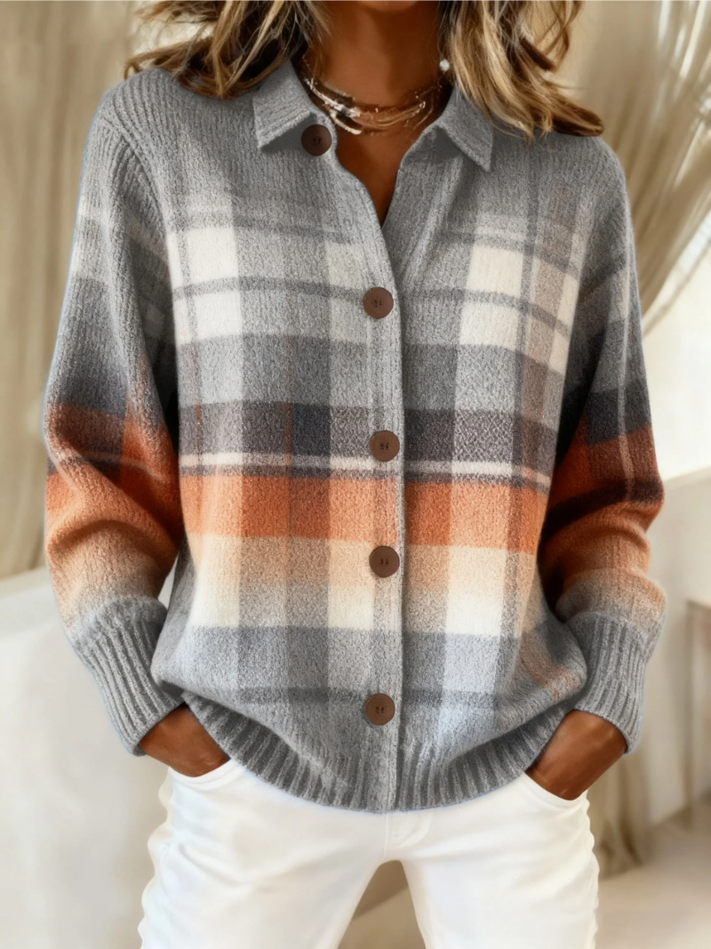 Marlene | Cardigan às riscas sombreado quente
