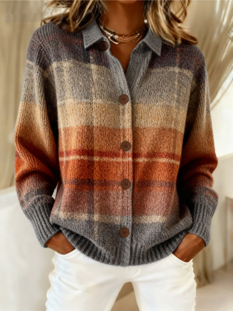 Edith | Cardigan xadrez ombré de outono