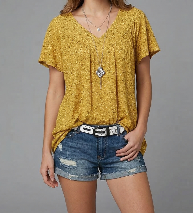 Trisha™ | T-shirt floral com decote em V