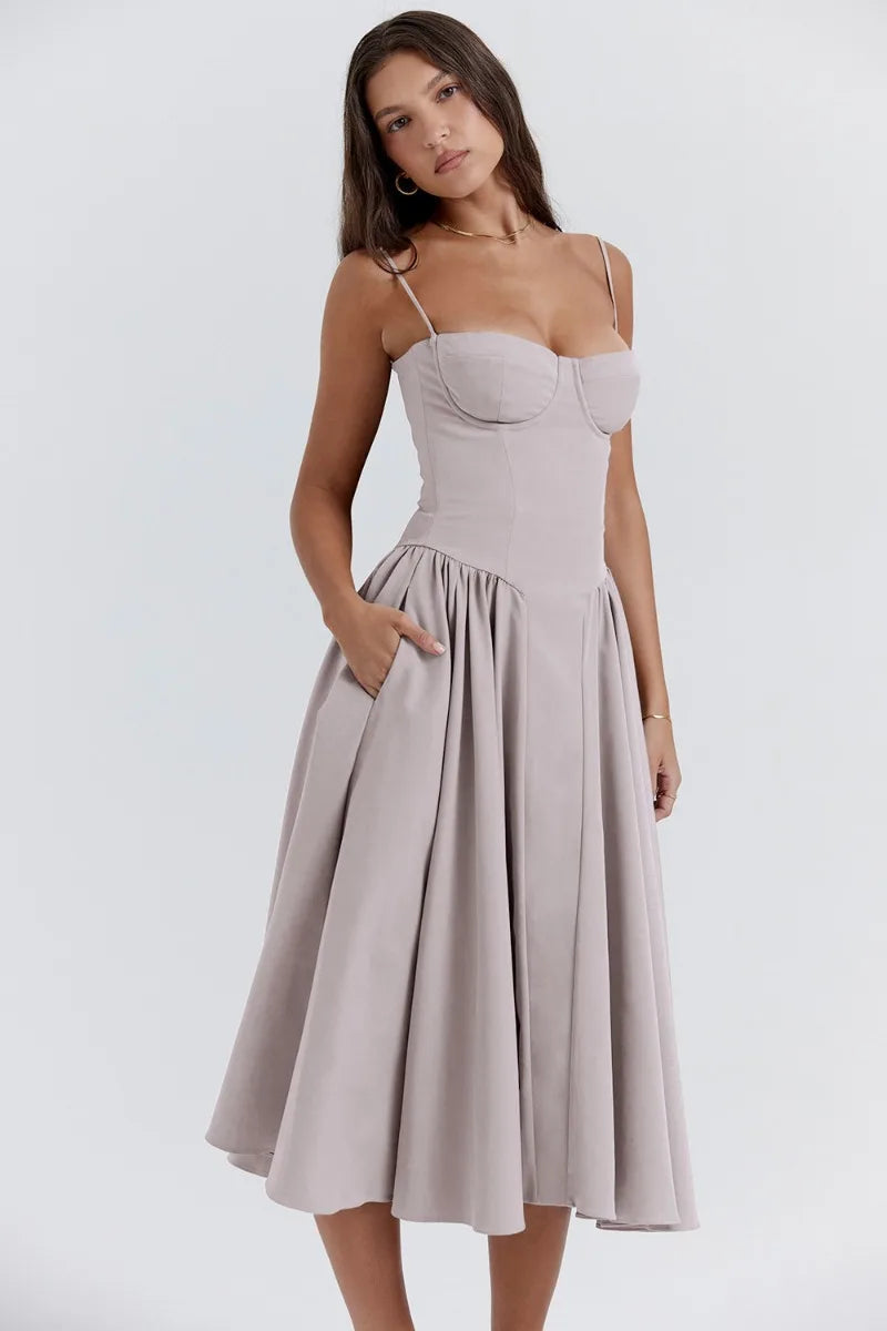Sigrid | Vestido bustier sem mangas comprimento midi