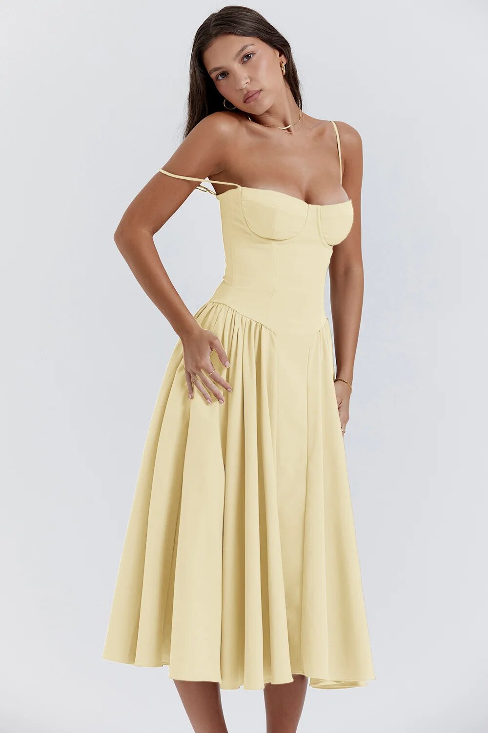 Sigrid | Vestido bustier sem mangas comprimento midi