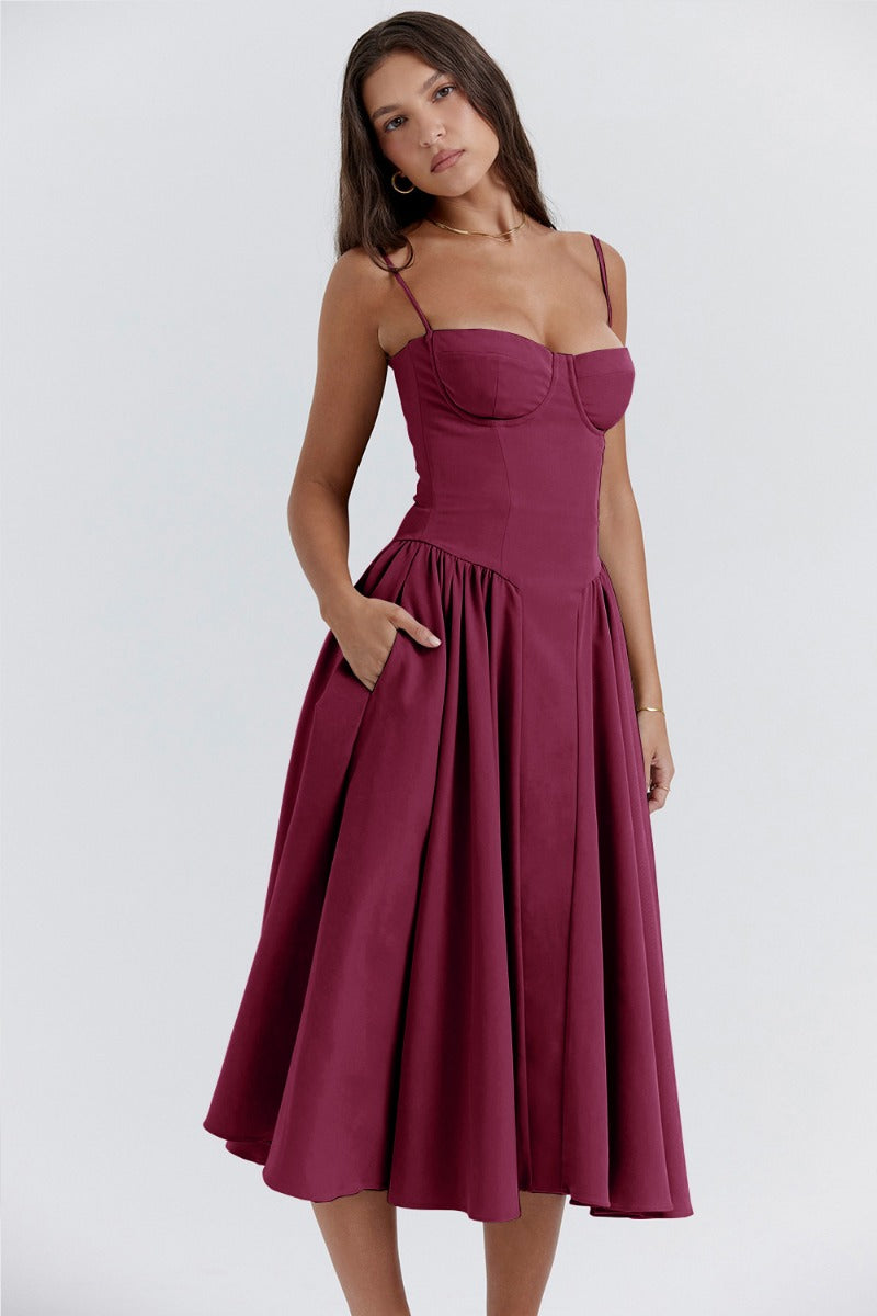 Sigrid | Vestido bustier sem mangas comprimento midi