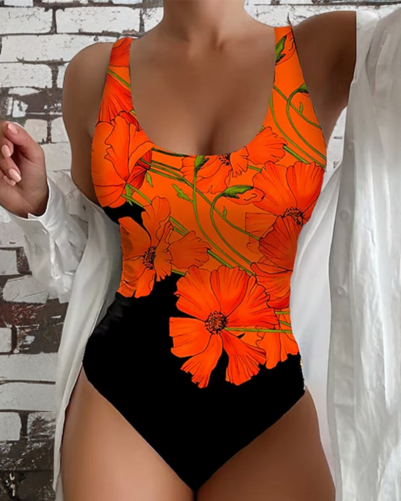 Lucy - Elegante fato de banho inteiro com estampado floral