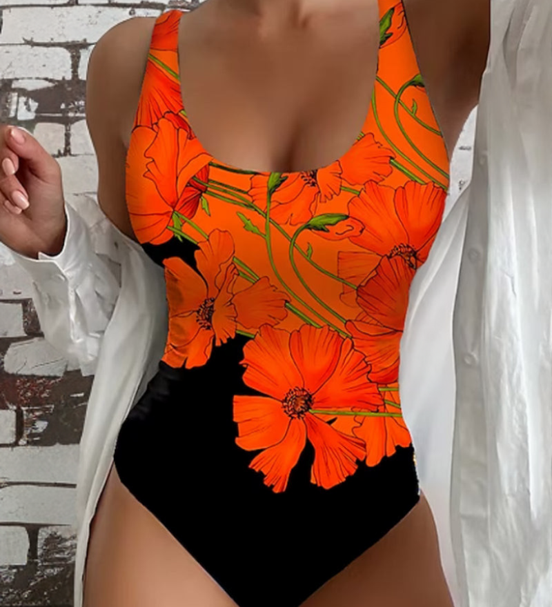 Lucy - Elegante fato de banho inteiro com estampado floral