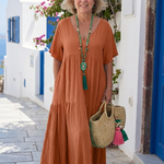 Yvonne | Robe Maxi Azul com Mangas Curtas e Volantes