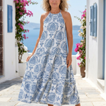 Émilie | Vestido midi sem mangas com gola alta e volantes