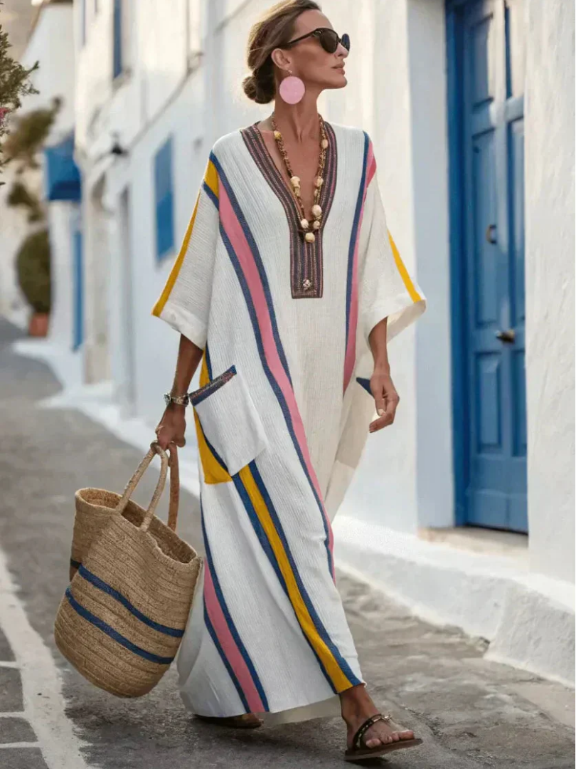 Madeleine | Vestido maxi com mangas de comprimento médio e decote em V