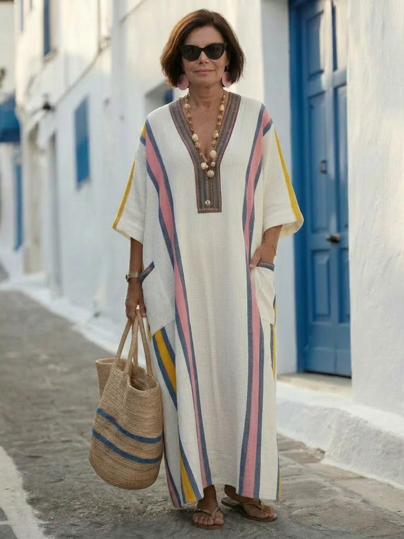 Madeleine | Vestido maxi com mangas de comprimento médio e decote em V