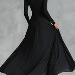 Noémie | Vestido Longo Preto com Decote Bateau & Drapeado Elegante