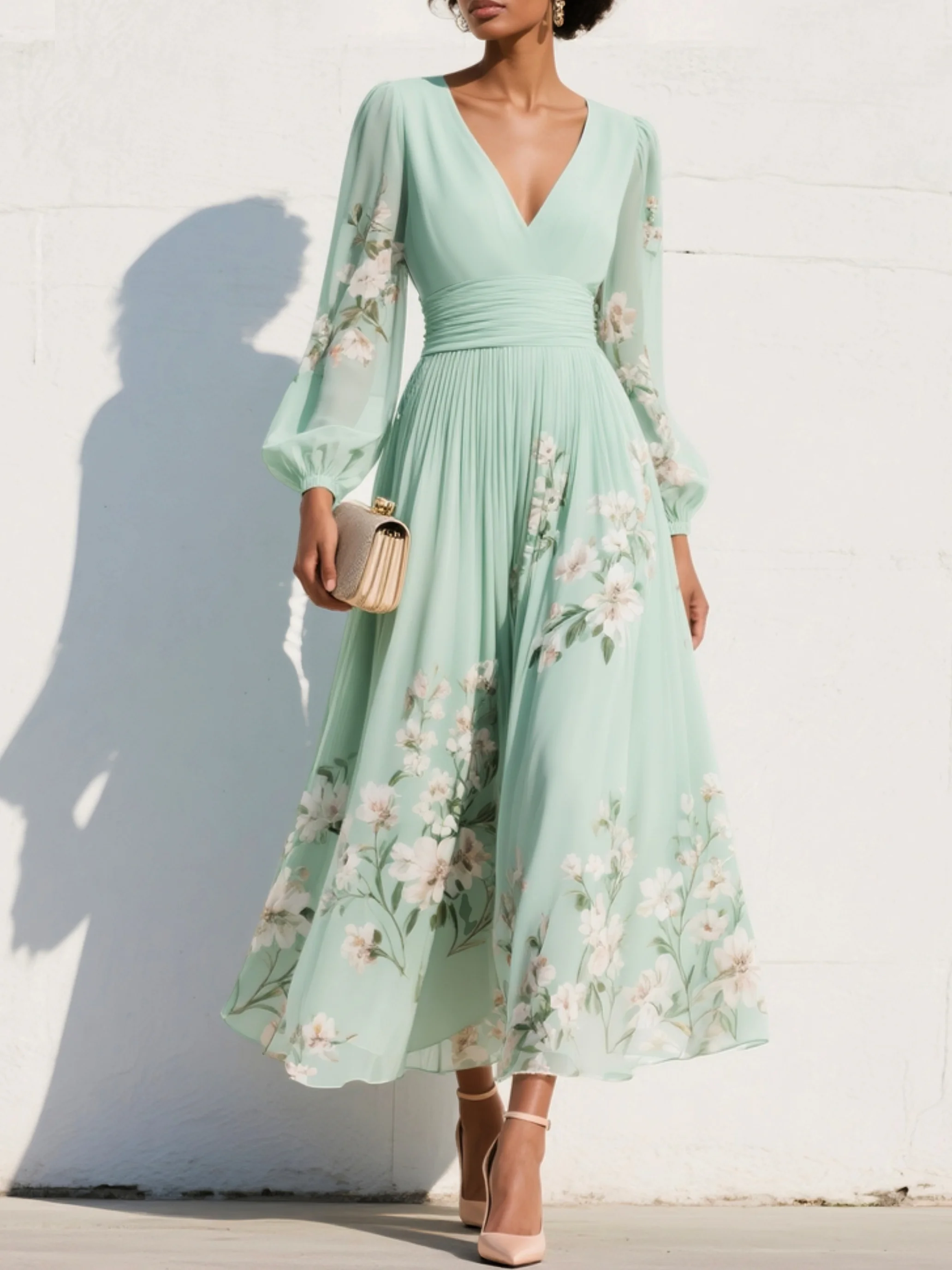 Aurelia | Vestido midi com decote em V