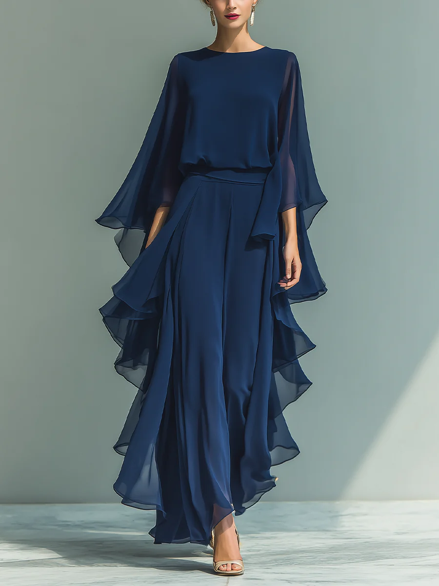 Aurora | Conjunto Elegante em Chiffon com Folhos