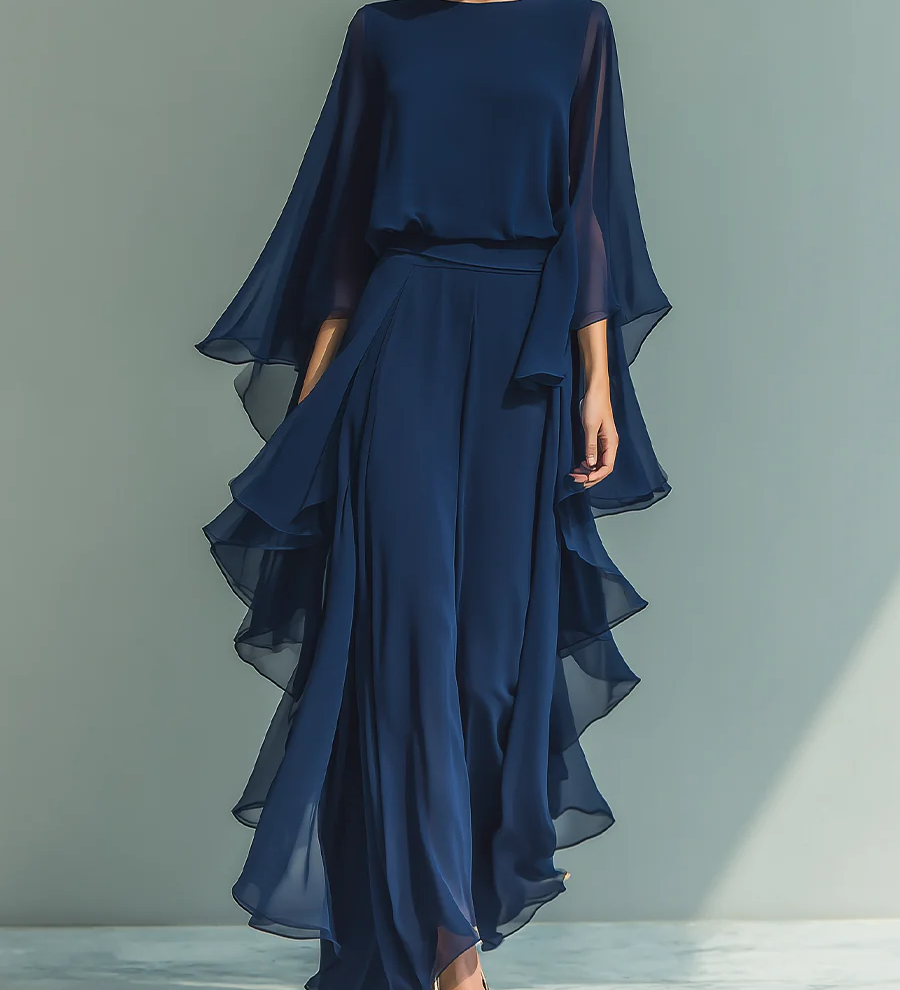Aurora | Conjunto Elegante em Chiffon com Folhos