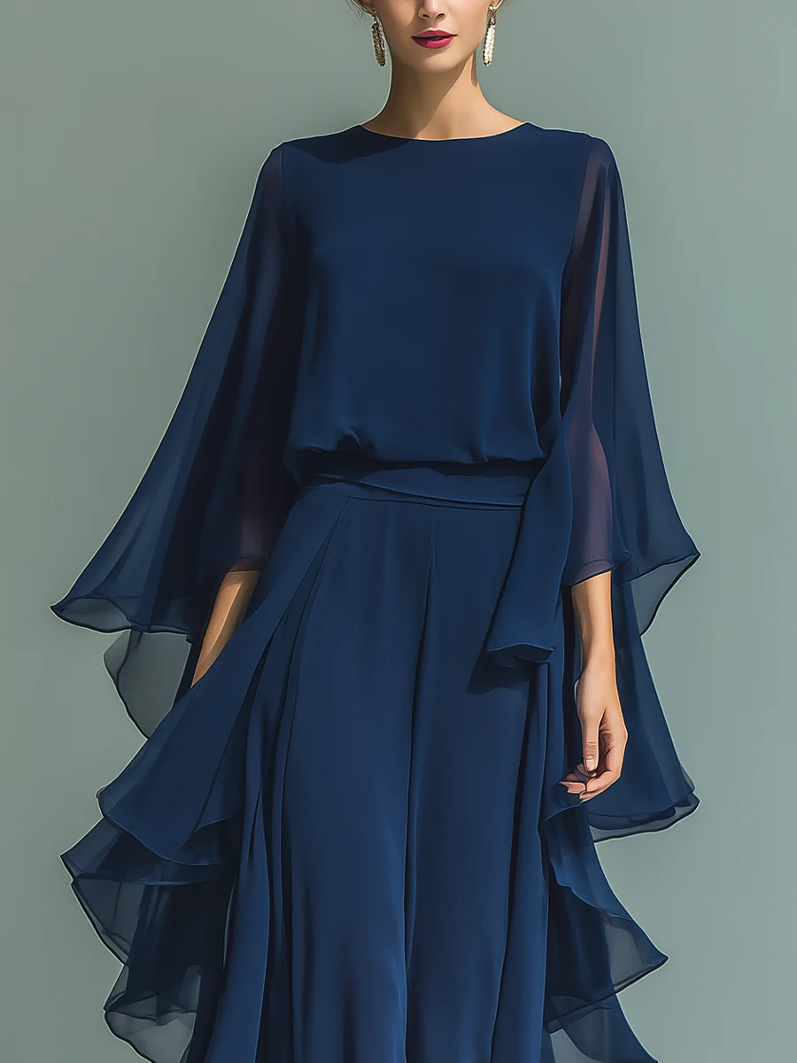 Aurora | Conjunto Elegante em Chiffon com Folhos