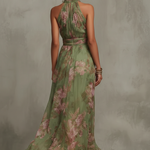 Livia | Vestido Maxi Halter Elegante com Flores