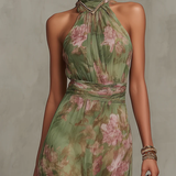 Livia | Vestido Maxi Halter Elegante com Flores