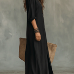 Soline | Vestido maxi com botões e decote em V relaxado