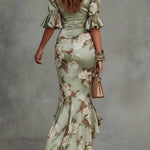 Anastasia | Vestido Longo em Cetim com Estampa Floral