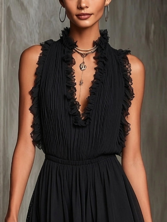 Mélaine | Macacão Mini Preto com Rendas